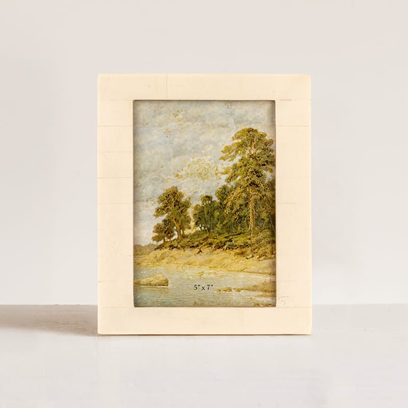 White Resin Photo Frame with Beige Accents