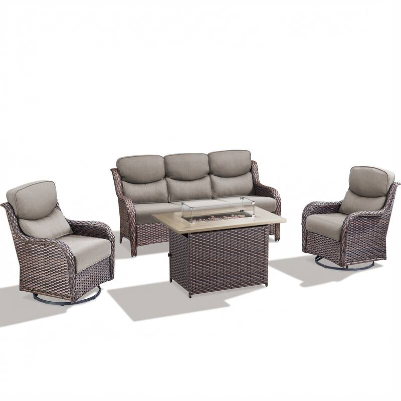 Pocassy Outdoor Fire Pit with Sofa Swivel Chairs Conversation Set