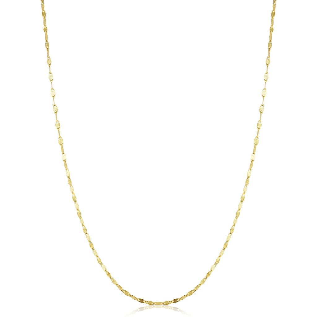 14k Yellow Gold Filled or White Gold Filled 1.5 mm Mirror Texured Flat Link Chain Necklace for Women (14-30 inch)