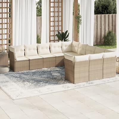 vidaXL Garden Sofa Set Beige PE rattan Large Modular Garden Sofa Set - 24.4 x 24.4 x 27.2