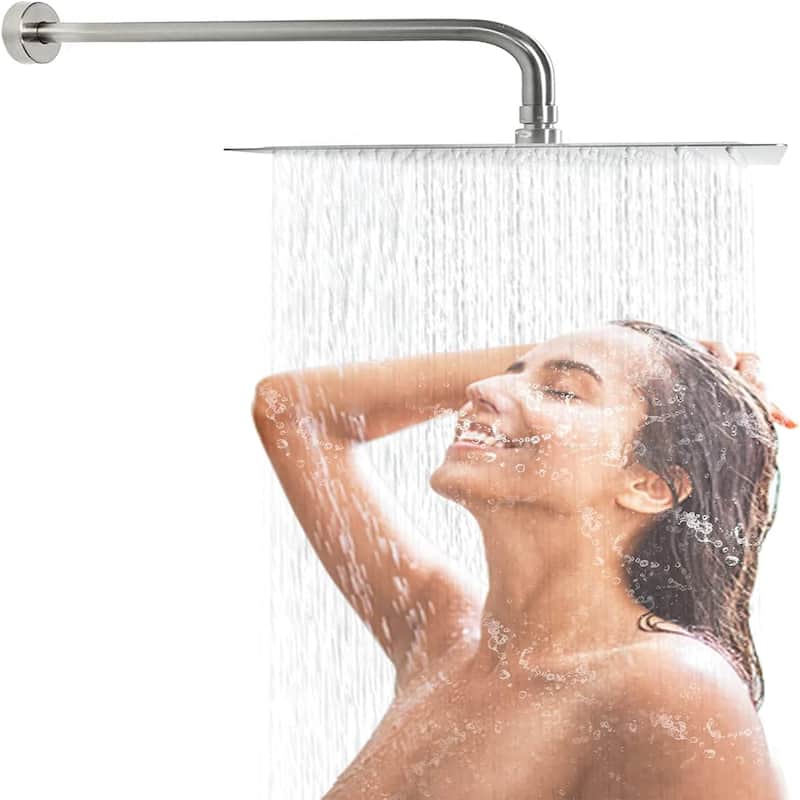 12 Inch Brushed Nickel Rain Shower Head,Square Ultra Thin 304 Stainless Steel High Pressure Shower Head Waterfall Shower Head - Brushed Nickel