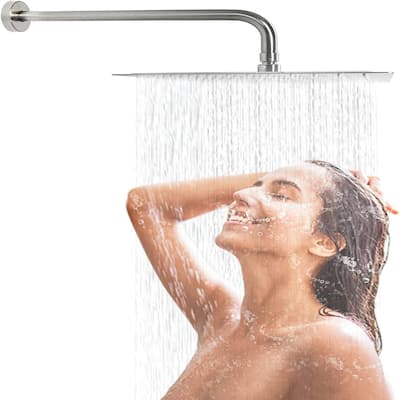 12 Inch Brushed Nickel Rain Shower Head,Square Ultra Thin 304 Stainless Steel High Pressure Shower Head Waterfall Shower Head