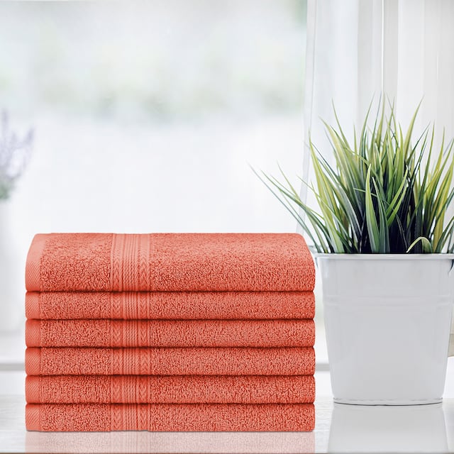 Superior Eco Friendly Cotton Soft and Absorbent Hand Towel (Set of 6) - Set of 6 - Coral