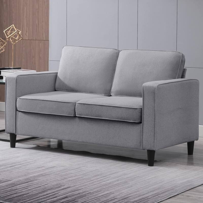 Mixoy Convertible Living Room Furniture Set-Single Sofa/Loveseat/3-Seat Sofa with Ottoman for DIY Combination - Light Grey-2 - Reversible