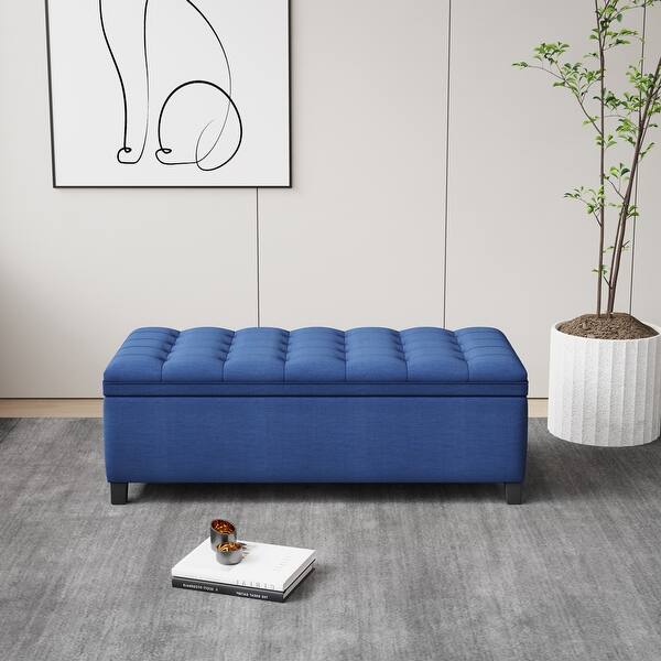 Upholstered Flip Top Storage Bench with Button Tufted Top Bed Bath