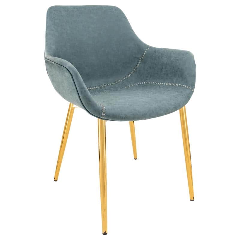 Markley Modern Leather Dining Armchair with Distressed Upholstery, Gold Metal Legs, and Ergonomic Design for Kitchen or Office