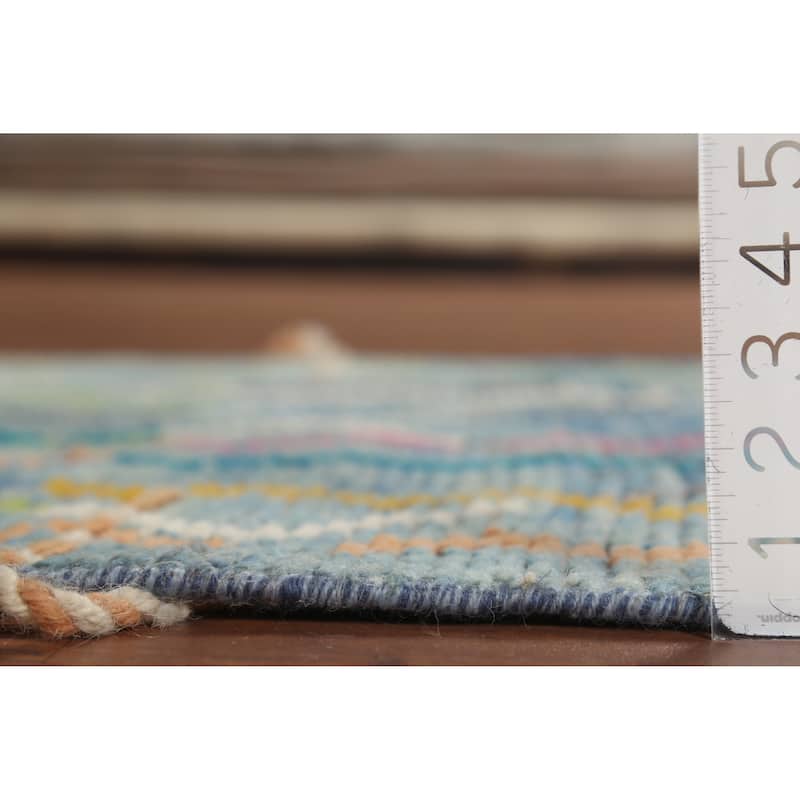 Contemporary Blue Moroccan Runner Rug Hand-Knotted Wool Carpet - 2'10"x 16'1"