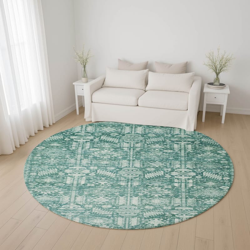 Premium Washable Super Soft Vintage Traditional Mayfield Rug - Teal - 8' x 8'