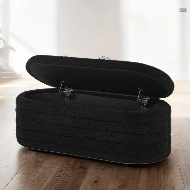 Oval Upholstered Storage Ottoman with Flip Design