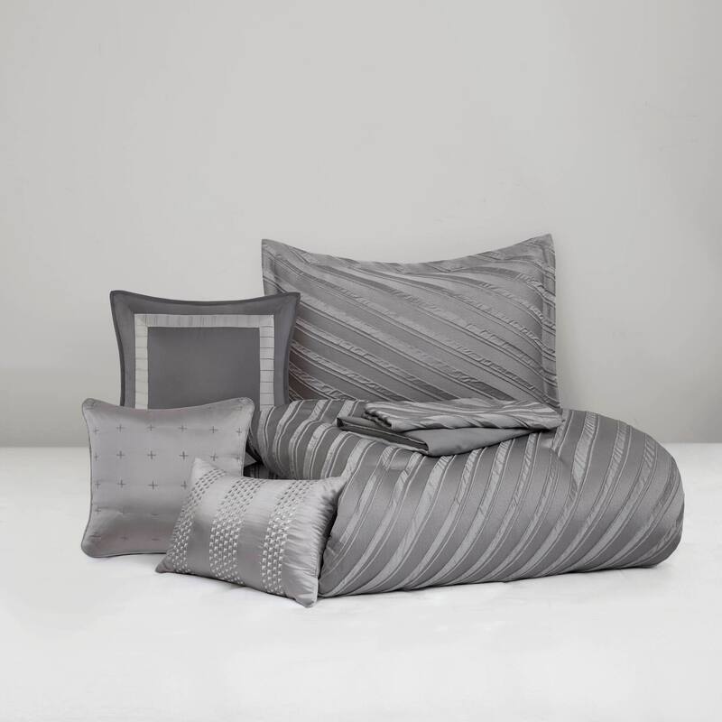 7 PCS Queen Comforter Set Grey