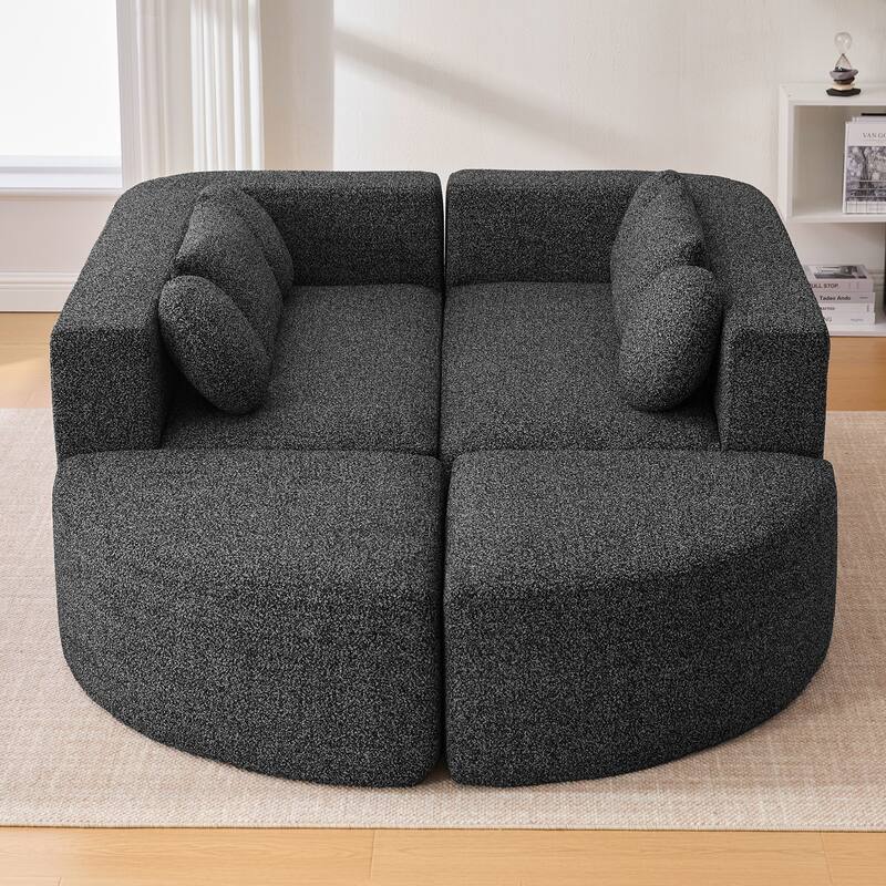 Curved Modular Sectional Boneless Upholstered Sofa Convertible Sleeper Sofa Bed, Free Combination, Boucle Deep Seating Sofa