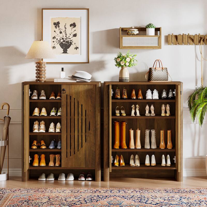 24 Pairs Shoe Cabinet with Door for Entryway Living Room - 13.8" D x 31.5" W x 39.4" H