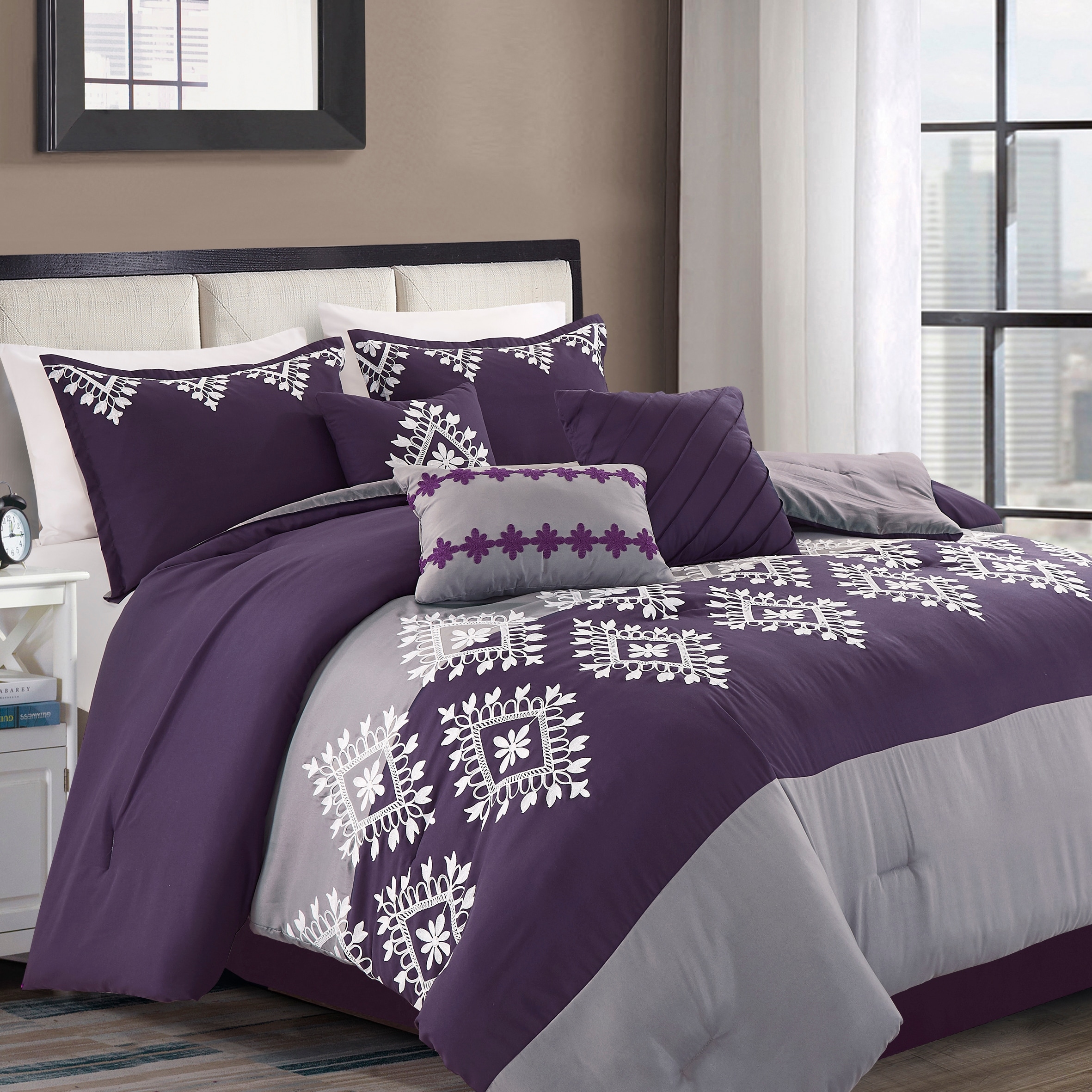 Details about   HIG 7Pcs Embroidered Comforter Set-100% Brushed Microfiber-All Season Used-21958 