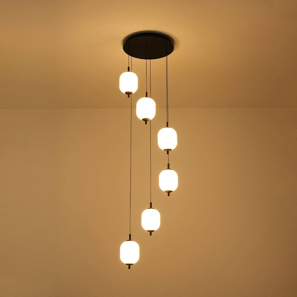 Modern 6-Light Meteor-Style Dimmable LED Pendant with Ribbed Acrylic Shade - Matte Black