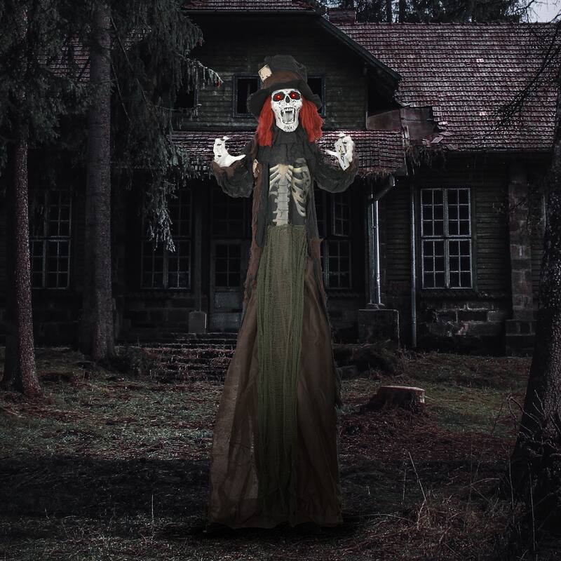 6' Life Size Outdoor Halloween Animatronic Zombie Realistic Skeleton Chest Sharp Teeth Sound Motion Activated Light Up Eyes