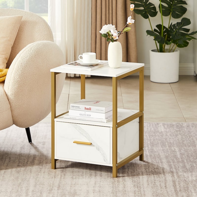Javlergo Nightstand with Drawer, Bedside Table End Table for Bedroom Dorm Nursery Living Room, Open Storage Shelf
