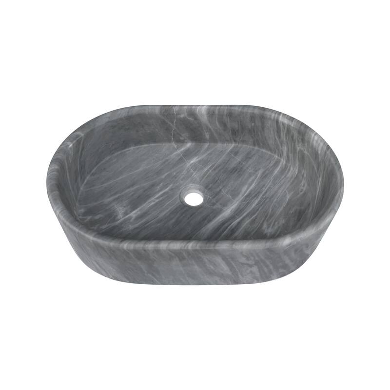 Roomfitters Marble Bathroom Vessel Sink, Natural Stone Countertop Wash Basin, Polished Oval Vanity Sink