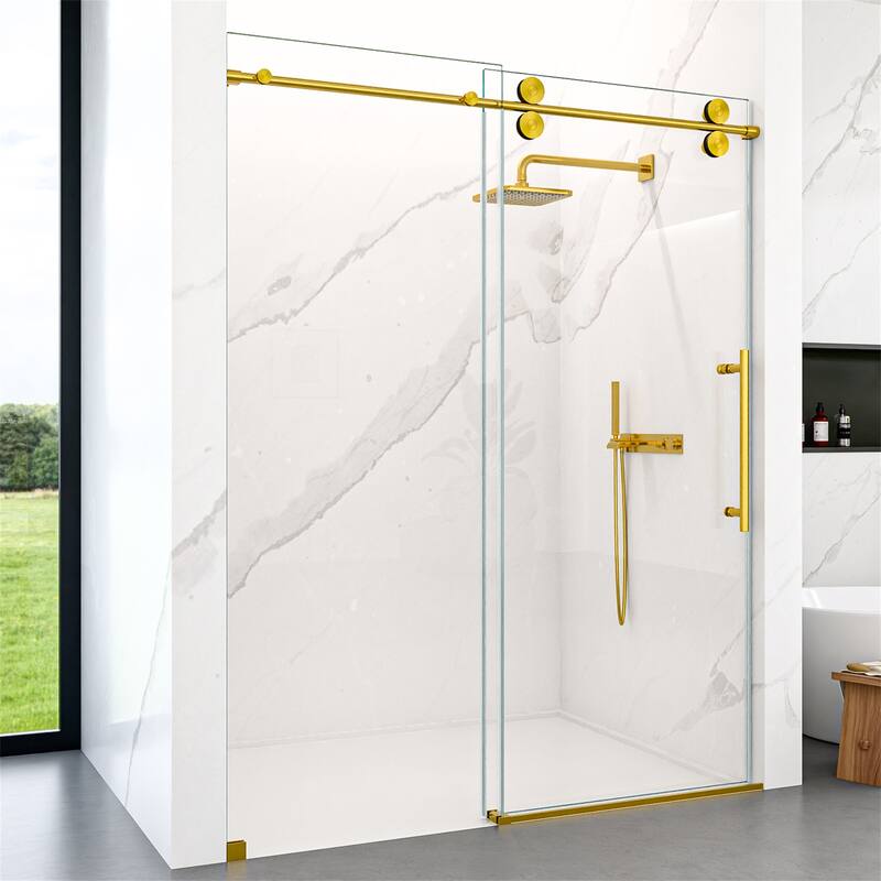 Frameless Clear Tempered Glass Single Sliding Shower Door w/ 5/16" Thick