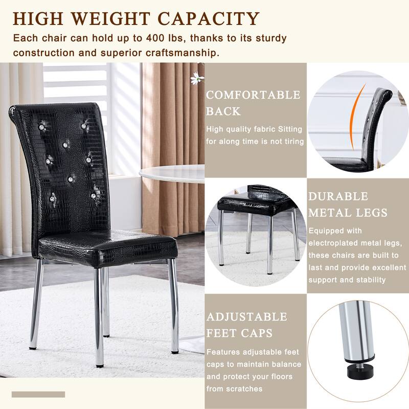 Set of 2 Retro alligator skin Upholstered dining chairs,with Crystal buckle design and Faux Leather design, metal legs