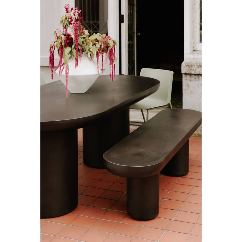 NADAAL STUDIOS Fenton Bench, Fiber-Reinforced Concrete Seat, Iron Frame, Black, Seats 3