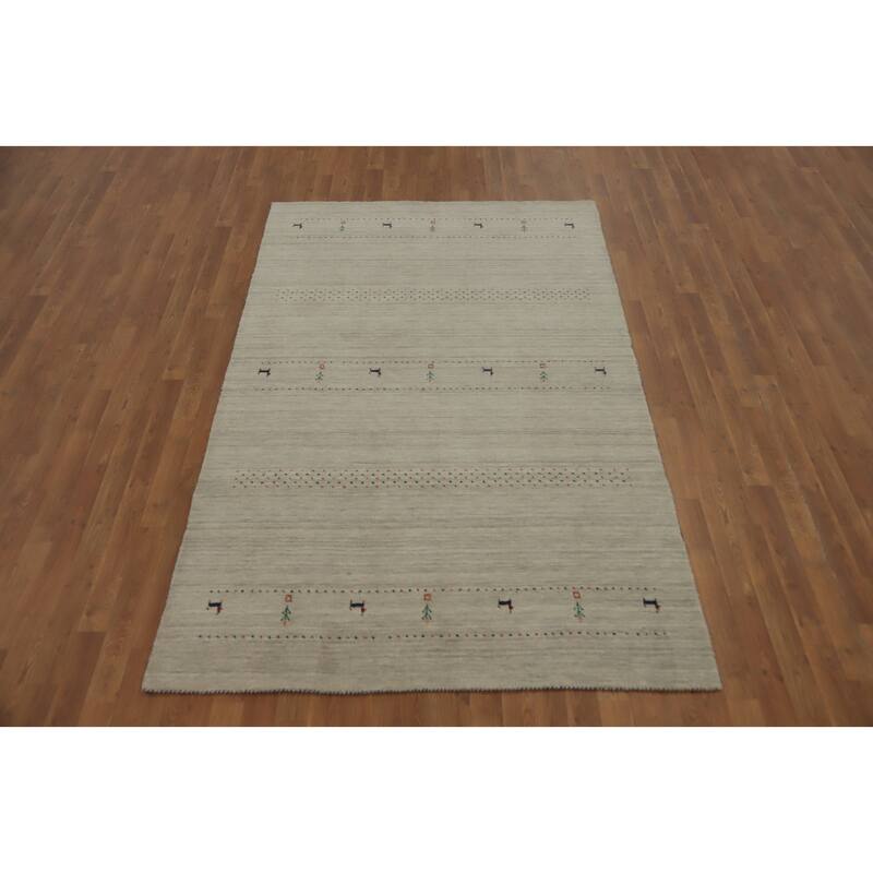 Hand Knotted Oriental 100% Wool Carpet Tribal Animal Pictorial Beige & Ivories Gabbeh Area Rug - 7' 8'' X 5' 0''