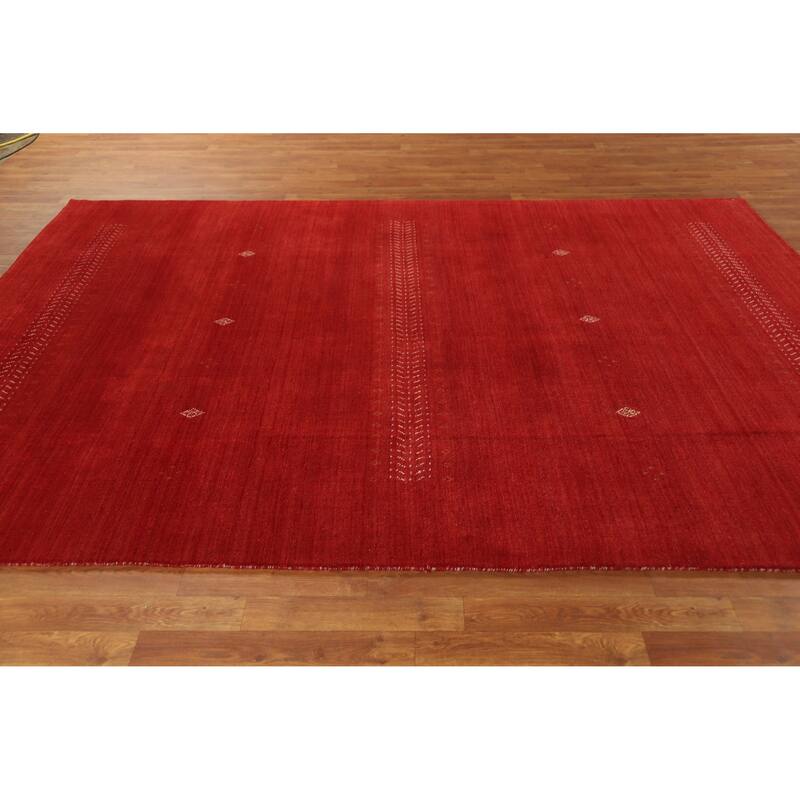 Hand Knotted Oriental 100% Wool Carpet Tribal Tribal Red Gabbeh Area Rug - 9' 7'' X 6' 7''