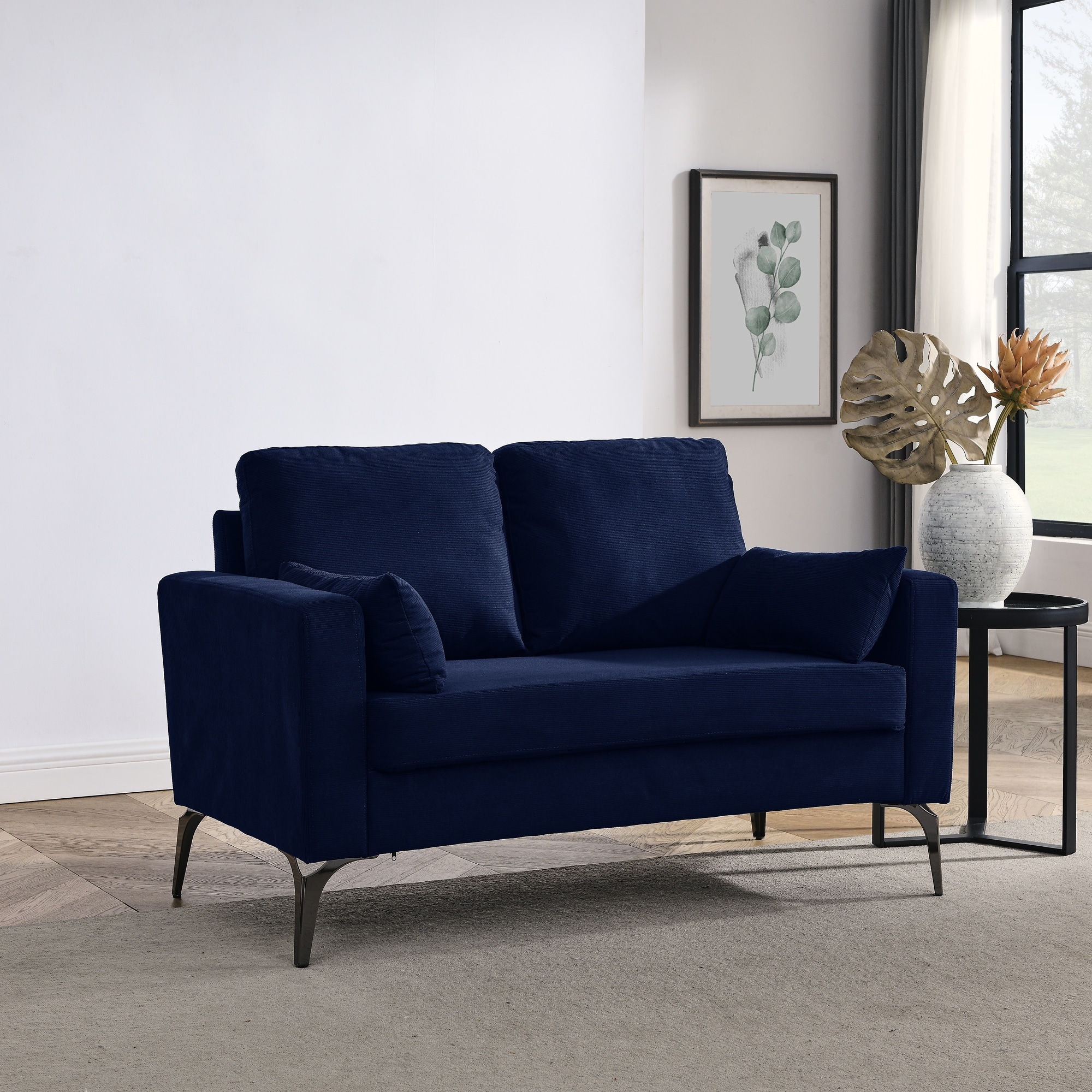 Modern Minimalist Corduroy Loveseat Sofa with Two Small Pillows - Bed Bath  & Beyond - 39595799