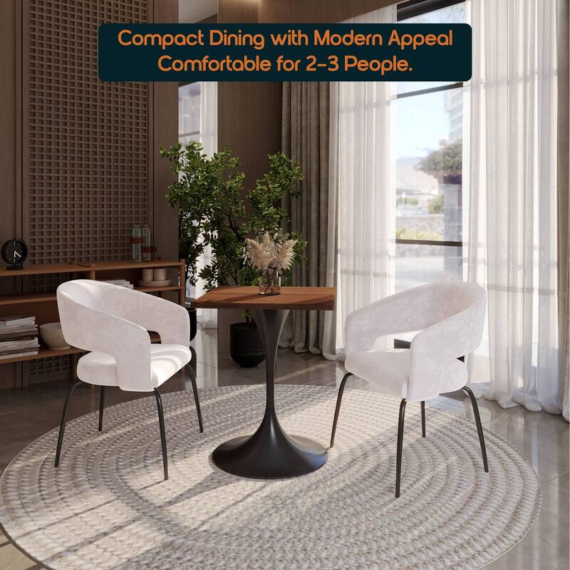 Verve 24 in. Wide Dining Table Square MDF Wood Tabletop in Black Stainless Steel Pedestal Base Accent Kitchen Table