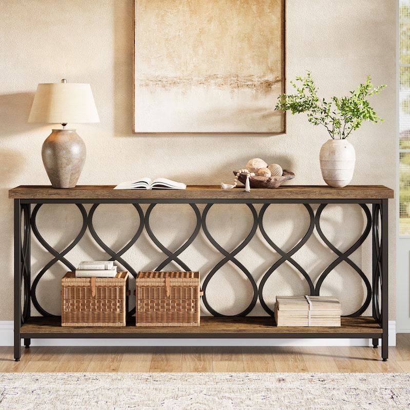 70.9" Console Sofa Table, 2-Tier Industrial Entryway Accent Table