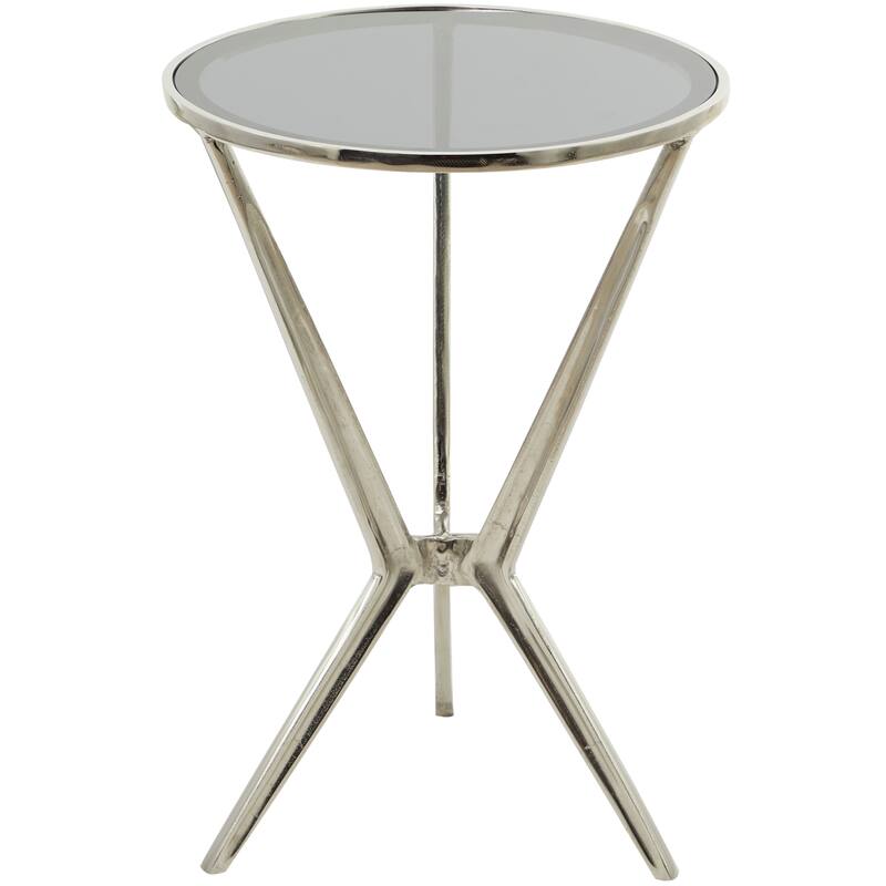 Aluminum Metal or Teak Wood Accent Table with Shaded or Clear Glass Top - Gold or Silver - Roche River Decor - Silver