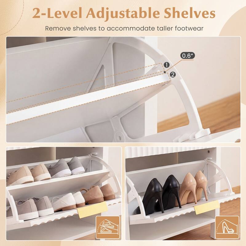 Gymax Shoe Storage Bench Narrow Wooden Entryway Bench w/ 2 Flip