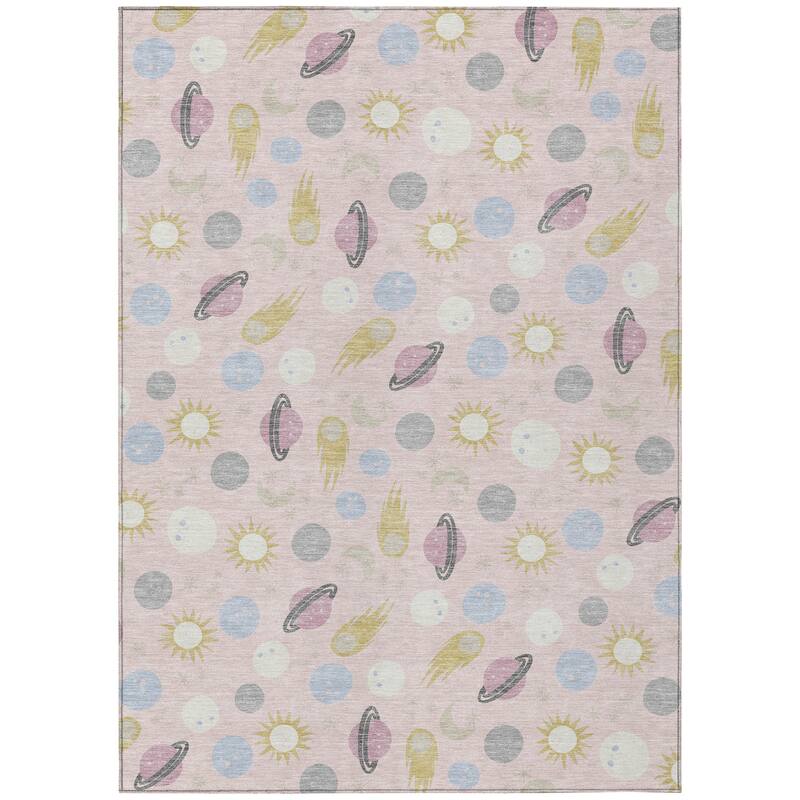 Machine Washable Indoor/ Outdoor Planets Comets Chantille Rug