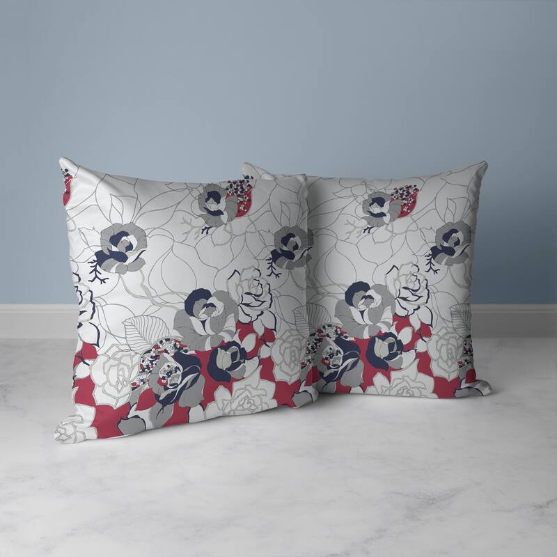 Regal Rose Retreat Faux Suede Reversible Throw Pillow Gray and Red