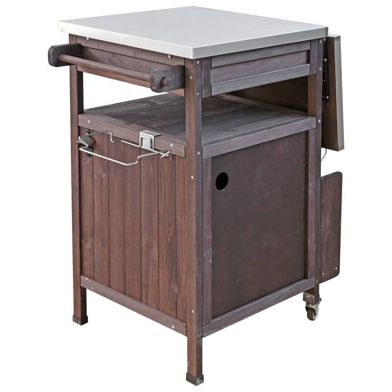 Kitchen Island w/Drop Leaf, Drawer, Towel Rack and Stainless Steel Top w/Wood Storage Cabinet, Rolling Cart for Kitchen Garden
