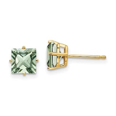 Curata 14k Yellow or White Gold 6mm Square Genuine Gemstone Stud Earrings