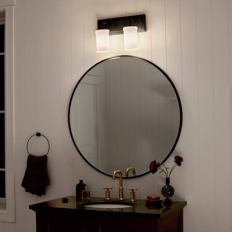 Kichler Lighting Vetivene 15 inch 2-Light Vanity Light Textured Black with Opal Glass