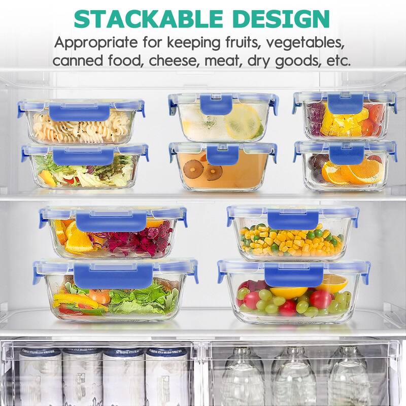 34pcs Glass Food Storage Containers with Lids Set, Airtight Glass Meal Prep Containers (17 Containers & 17 Lids)