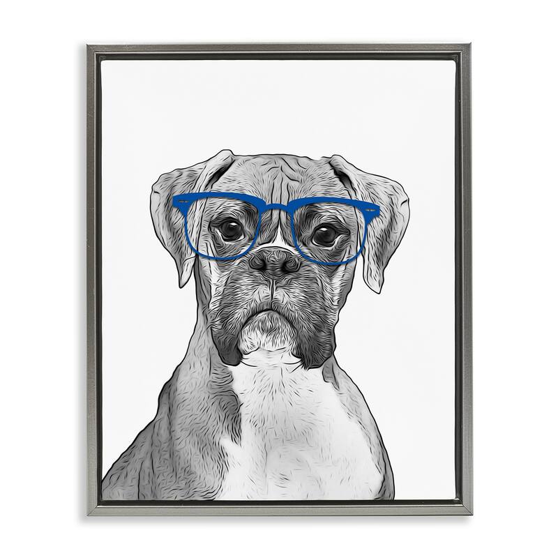 Stupell Fun Boxer Dog Wearing Glasses Framed Floater Canvas Wall Art by Annalisa Latella