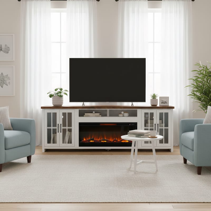 Bridgevine Home Modern Farmhouse 97 inch Fireplace TV Console for TVs up to 100 inches, Two-Tone Finish