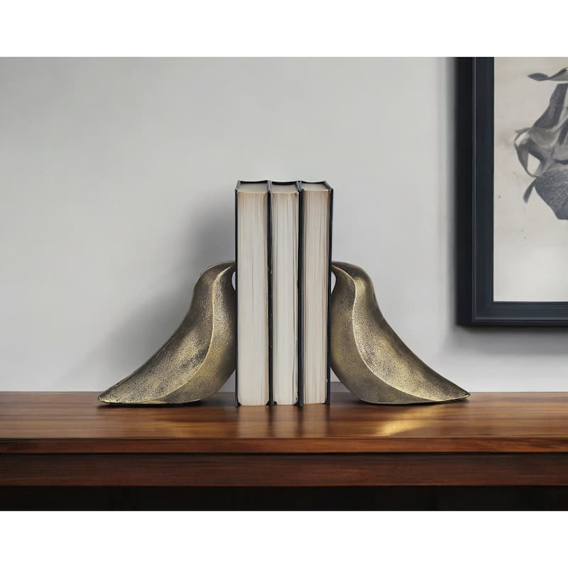 HomeRoots Set of Two 3" Gold Metal Bird Decorative Bookends - 2.7559" H x 3.7402" W x 14.5669" D