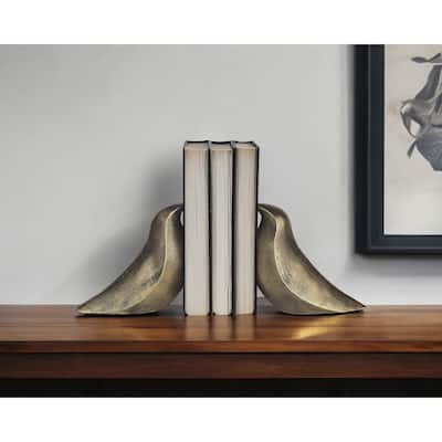 HomeRoots Set of Two 3" Gold Metal Bird Decorative Bookends - 2.7559" H x 3.7402" W x 14.5669" D