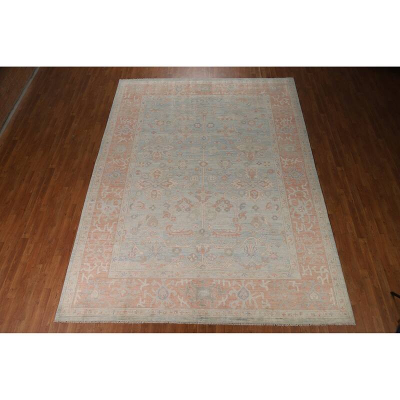 Hand Knotted Oriental 100% Wool Carpet Transitional All-Over Navy Blue & Blues Oushak Area Rug - 12' 2'' X 9' 0''