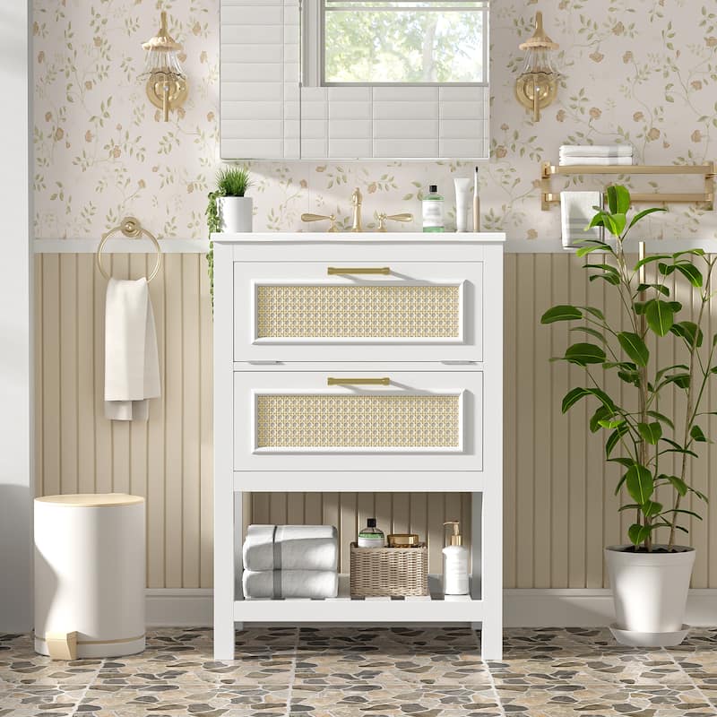 24" Bathroom Vanity Set with Rectangle Integrated Ceramic Sink for Small and Medium Restroom