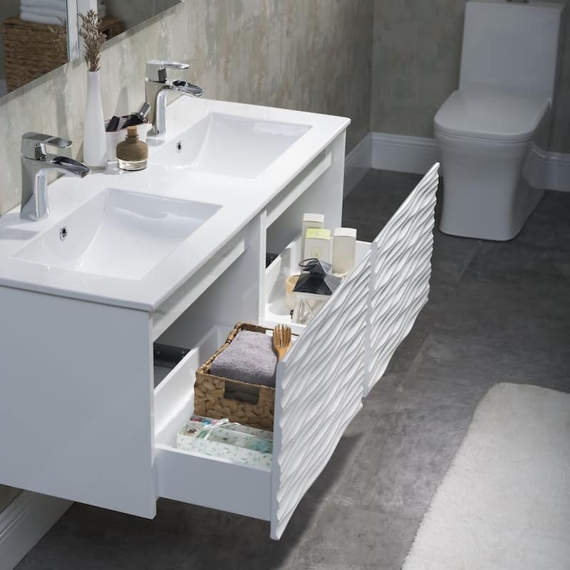 White Floating Vanity / Wall Hung Vanity Set with Mirror