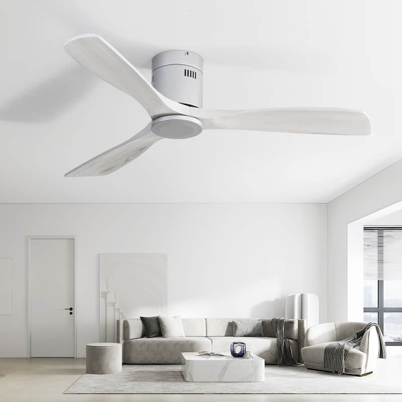 52 inch Flush Mount Ceiling Fans With/Without Lights & Remote Solid Wood Fans For Bedroom