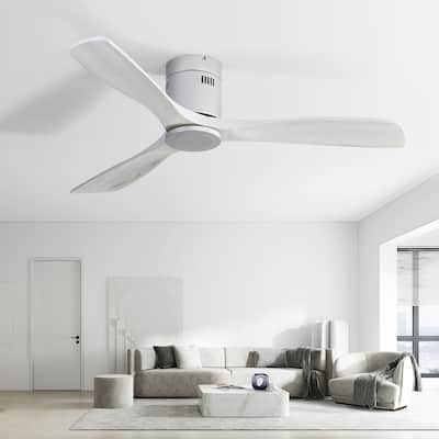 Refurbished 52 Inch Low Profile Flush Mount Wood Blades Ceiling Fan,Silver Motor with Grey Blades(Renewed) - 52 Inch