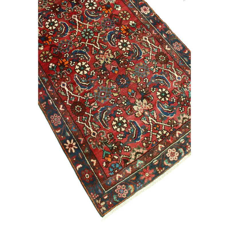 Fine Vintage Distressed Burl Red/Navy Runner - 2'0" x 9'3"
