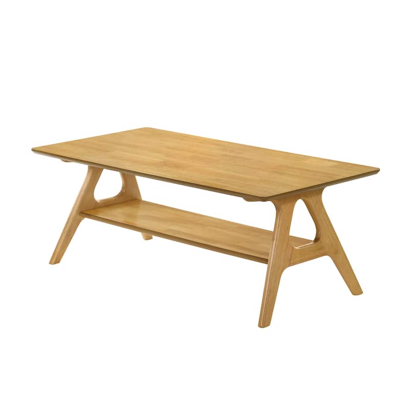 Roundhill Furniture Arona Mid-Century Modern Wood Coffee Table with Shelf