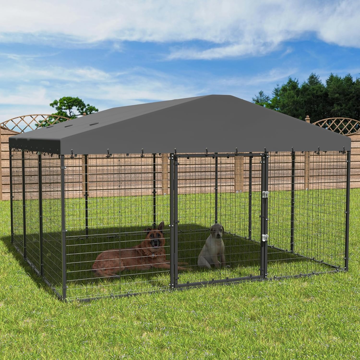 Kullavik Large Outdoor Dog Kennel W 118 x D 118 x H 70 Heavy Duty Dog Cage Enclosure with Waterproof Roof Bed Bath Beyond 39004936