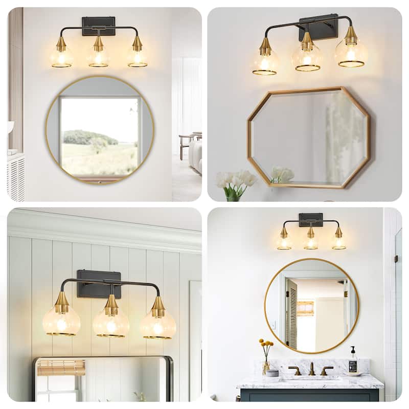 23" 3-Light Vanity Wall Sconce with Clear Glass Shades, Industrial Wall Mounted Lamp for Mirror, Vanity(Bulb Not Included)